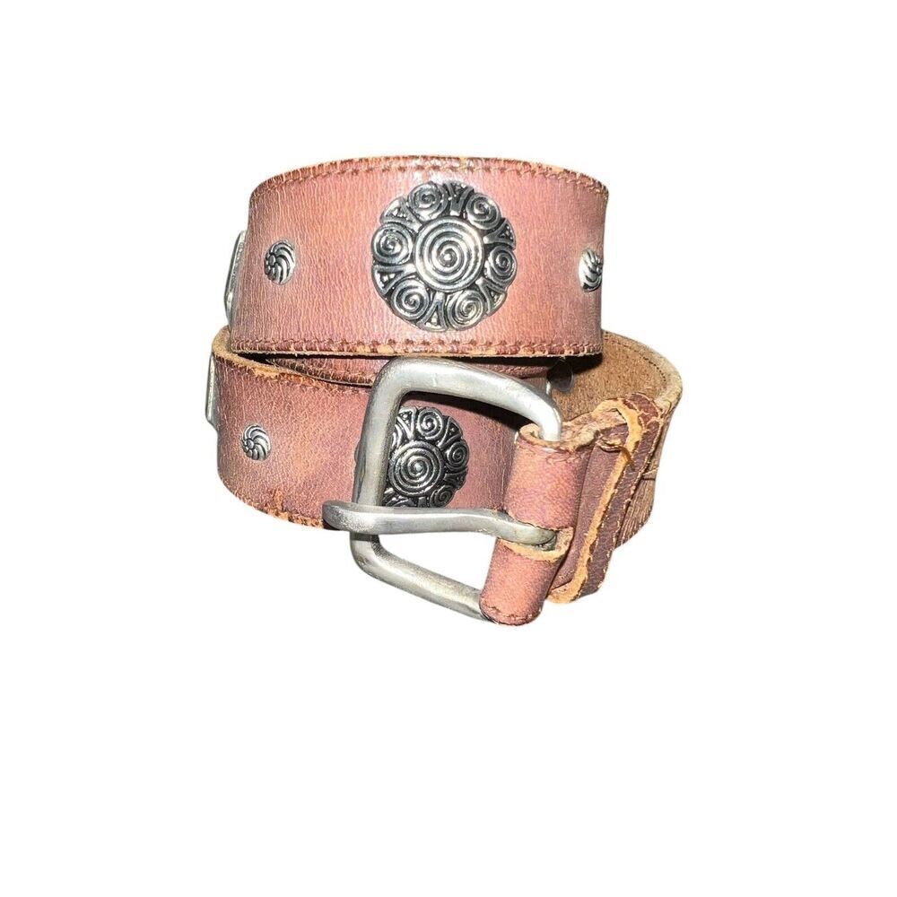 Women's Brown Leather Concho Belt with Silver Medallions